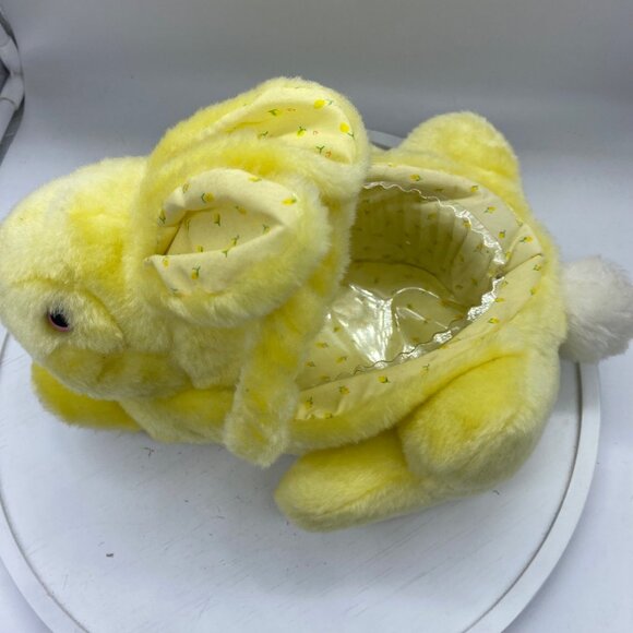 Vtg Yellow Bunny Rabbit Plush Easter Basket Stuffed Animal 8"x13" Floral Lining - Picture 3 of 10